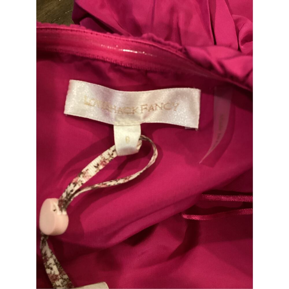 Love Shack Fancy Gallant bow Strapless Tiered Taffeta fuschia red Mini dress 6 - Picture 6 of 8